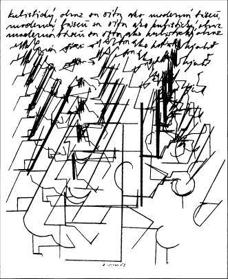 Daniel Fischer, The Cubist's Pictures Can Be Read Like a Modern Poetry, serigraph, 1983. From the series Images-Poems, this artwork was generated by the CDC3000 computer and the Calcomp plotter. The artist used an earlier version of the image to create an oil painting in 1982.