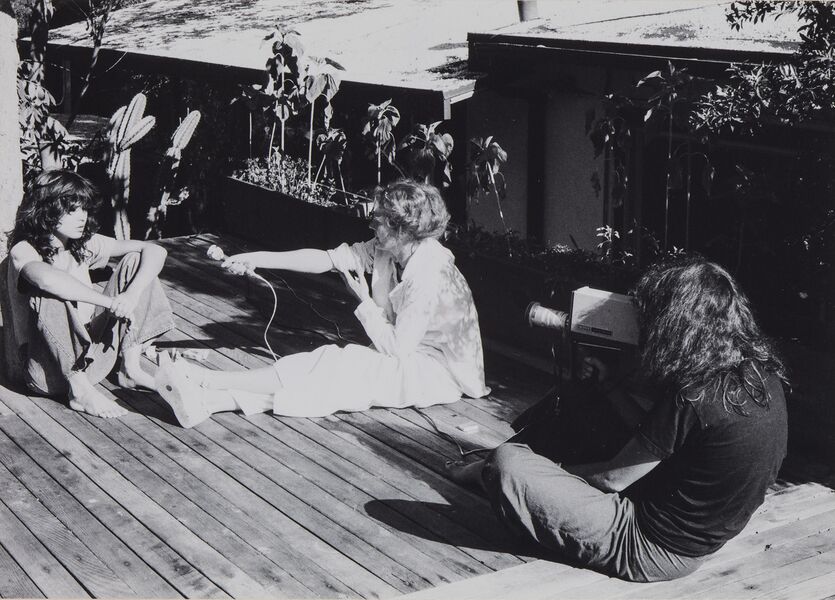 Delphine Seyrig Maria Schneider and Carole Roussopoulos 1975.jpg